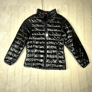 Lexen Black Puffer Jacket Women's Size Medium LQ257J Glossy Quilted Zip Coat NWT